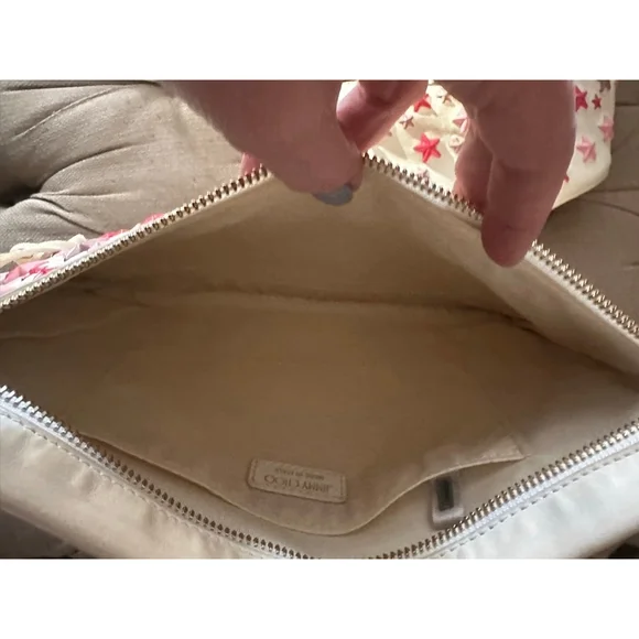 Jimmy Choo Off-White Pink Star Studded Zip Clutch - Picture 4 of 5